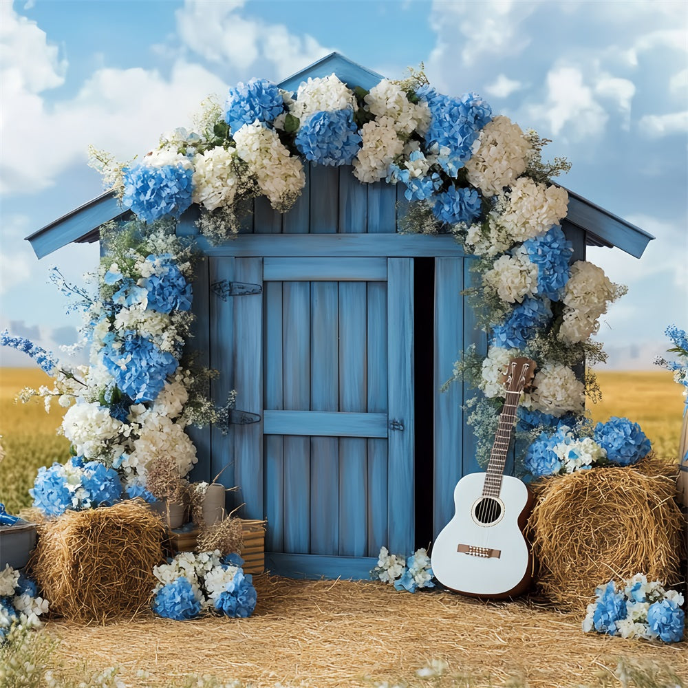 Scheune Fotohintergrund Blau Floral Landleben Hintergrund CSH4-231