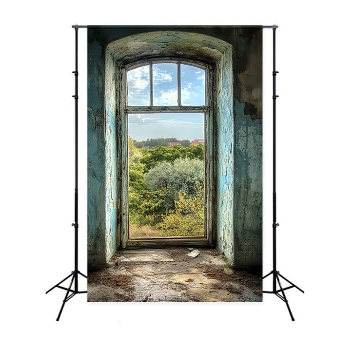 Vintage-Hintergrund abblätternde blaue Wand Fenster Hintergrund CSH4-267
