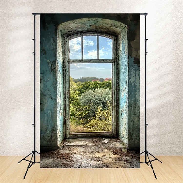 Vintage-Hintergrund abblätternde blaue Wand Fenster Hintergrund CSH4-267