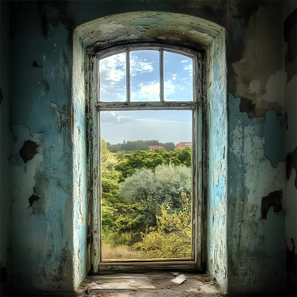 Vintage-Hintergrund abblätternde blaue Wand Fenster Hintergrund CSH4-267