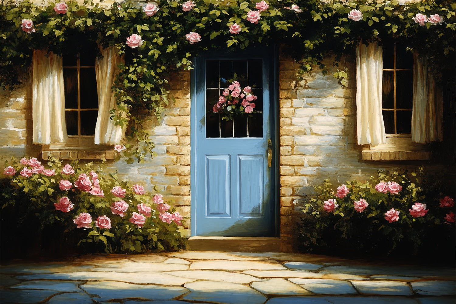 Vintage Fotografie Backdrops Backsteinmauer Klettern Rosen Hintergrund CSH4-270