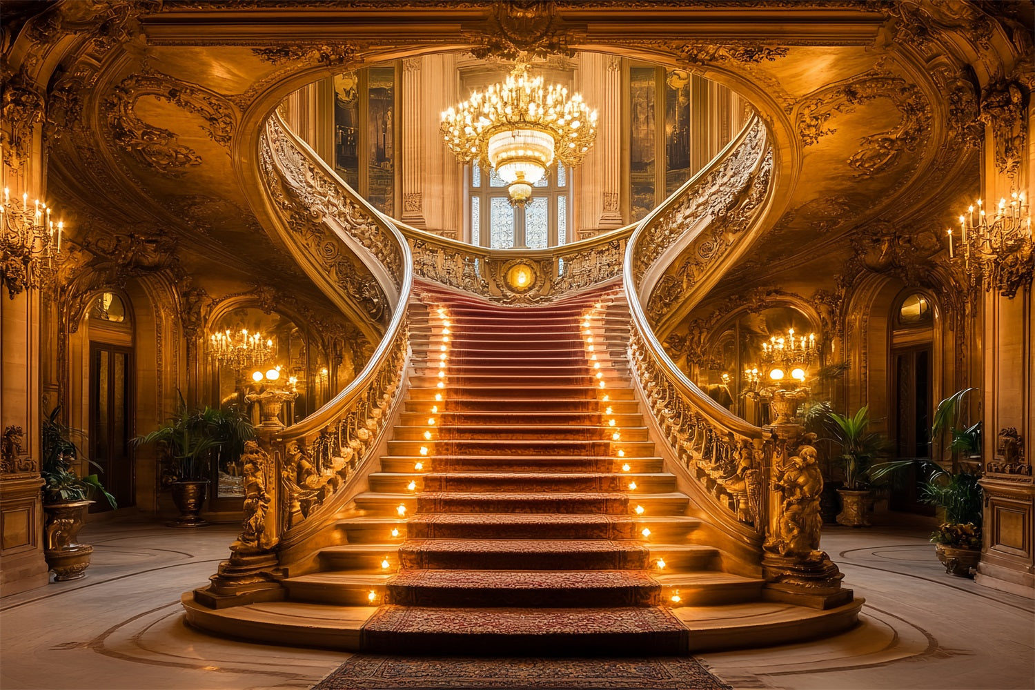 Viktorianische Fotografie Backdrop Rote Teppich-Treppe Vintage Backdrops CSH4-285