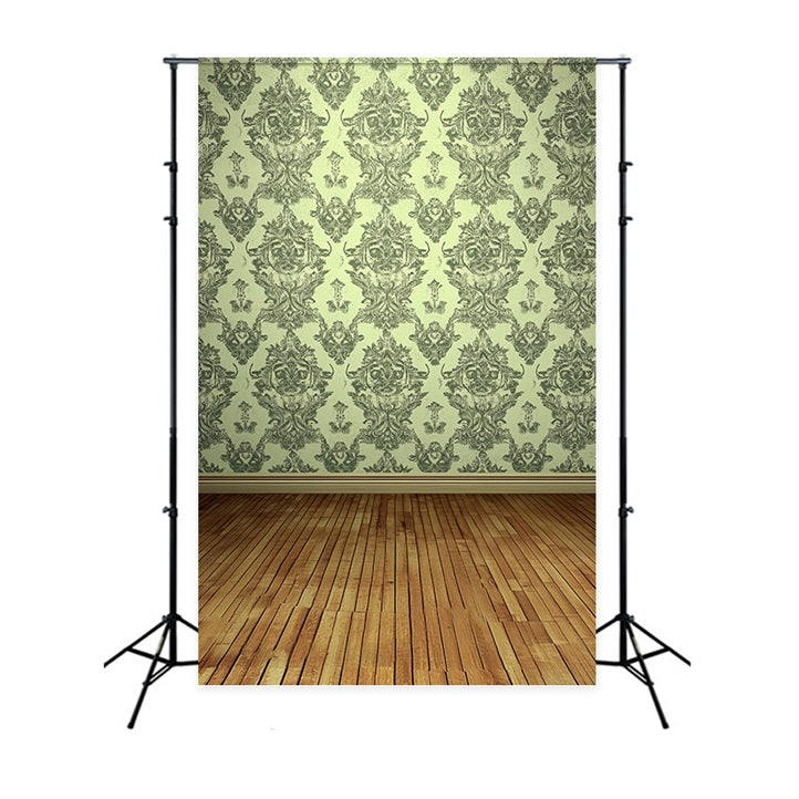 Victorian Backdrop Grüner Damast Holzboden Vintage Backdrop CSH4-319