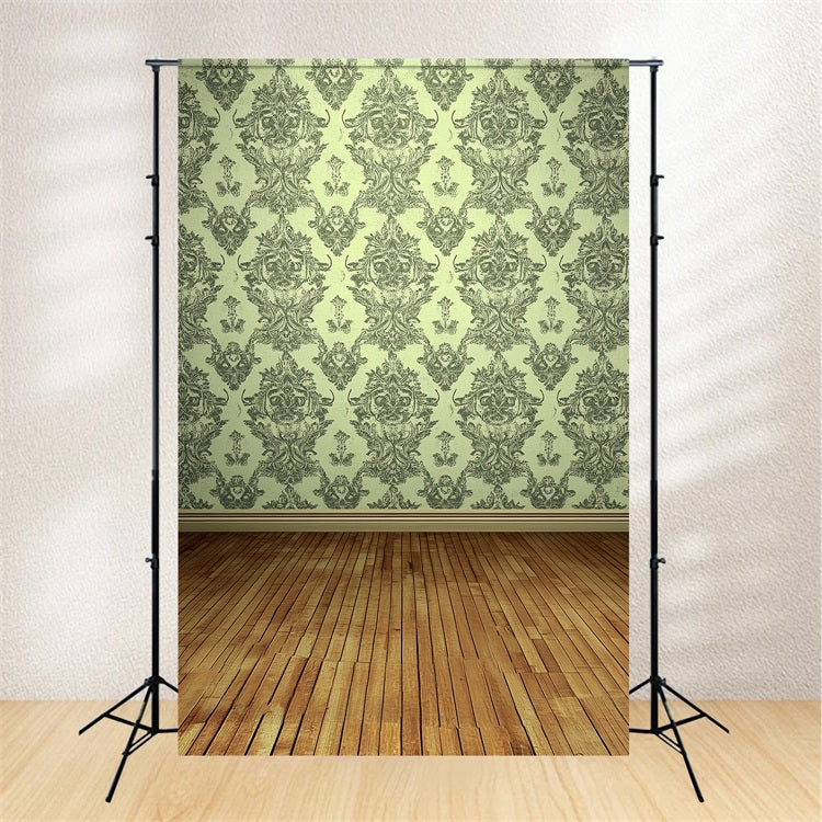 Victorian Backdrop Grüner Damast Holzboden Vintage Backdrop CSH4-319