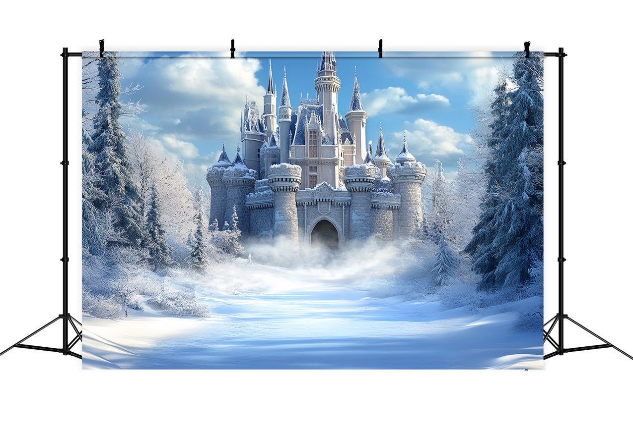 Winter Castle Backdrop Gefrorenes Königreich Heller Himmel Backdrop CSH4-324