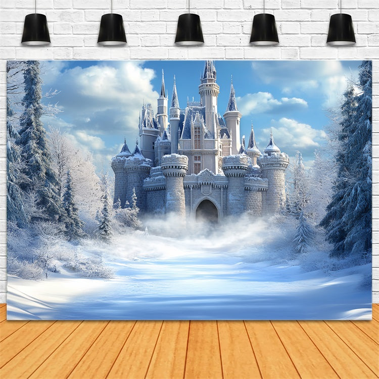 Winter Castle Backdrop Gefrorenes Königreich Heller Himmel Backdrop CSH4-324