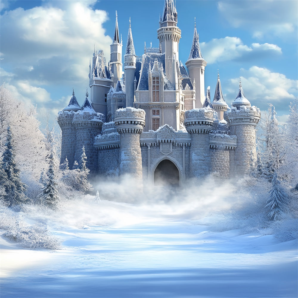 Winter Castle Backdrop Gefrorenes Königreich Heller Himmel Backdrop CSH4-324