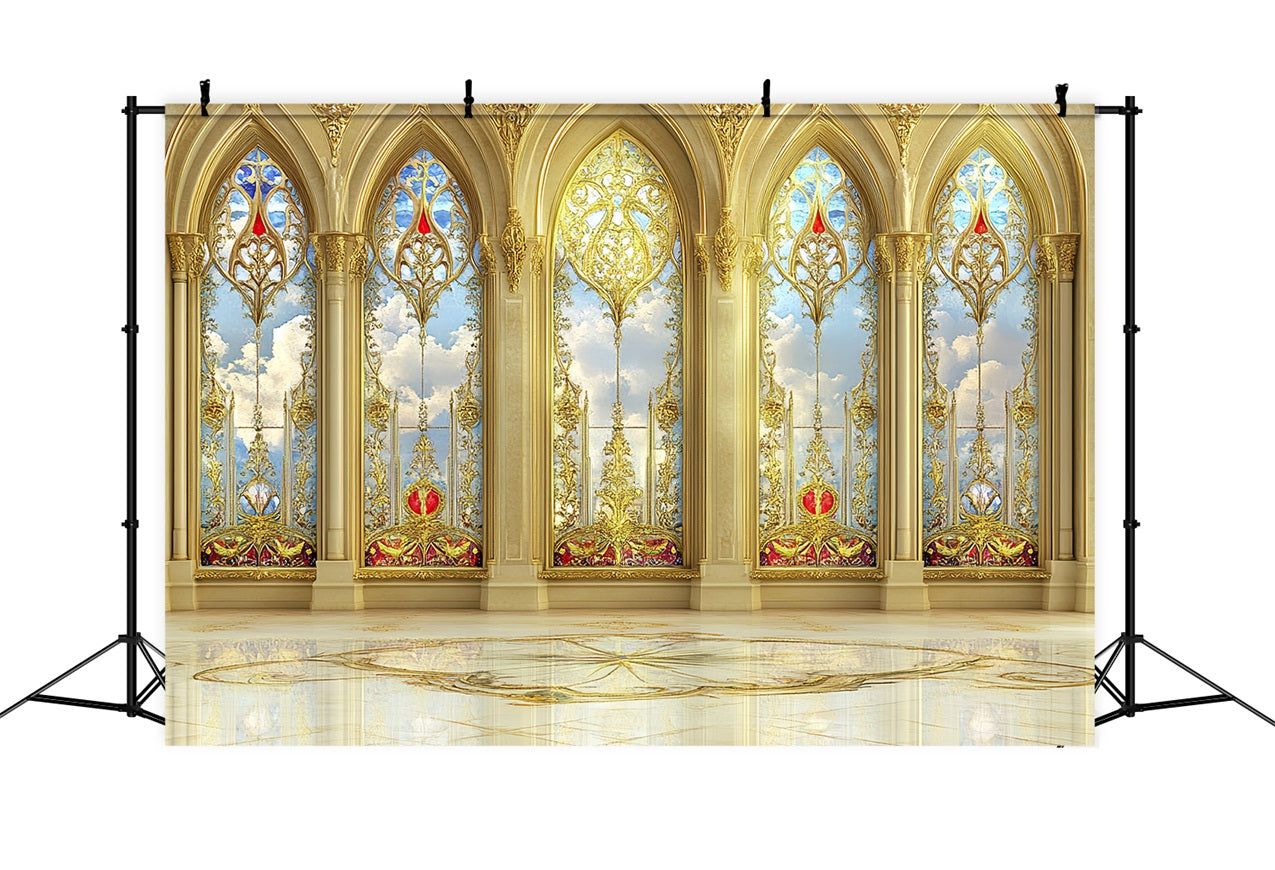 Im Inneren der Burg Backdrop Golden Palace Windows Skies Backdrop CSH4-343
