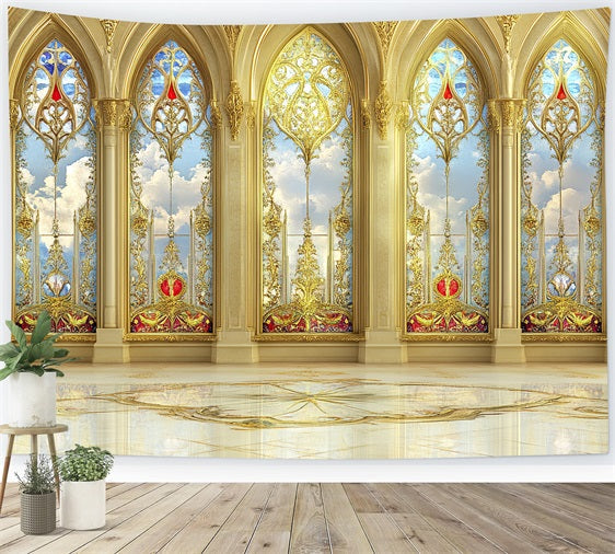 Im Inneren der Burg Backdrop Golden Palace Windows Skies Backdrop CSH4-343