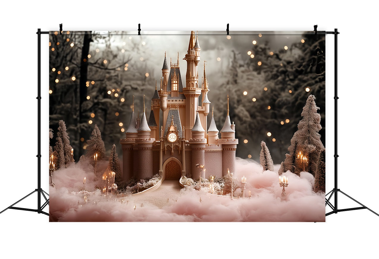 Winterliche Schloss-Hintergrundkulisse Dreamland Wald Illumination Hintergrund CSH4-351