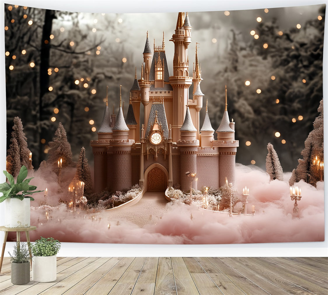 Winterliche Schloss-Hintergrundkulisse Dreamland Wald Illumination Hintergrund CSH4-351