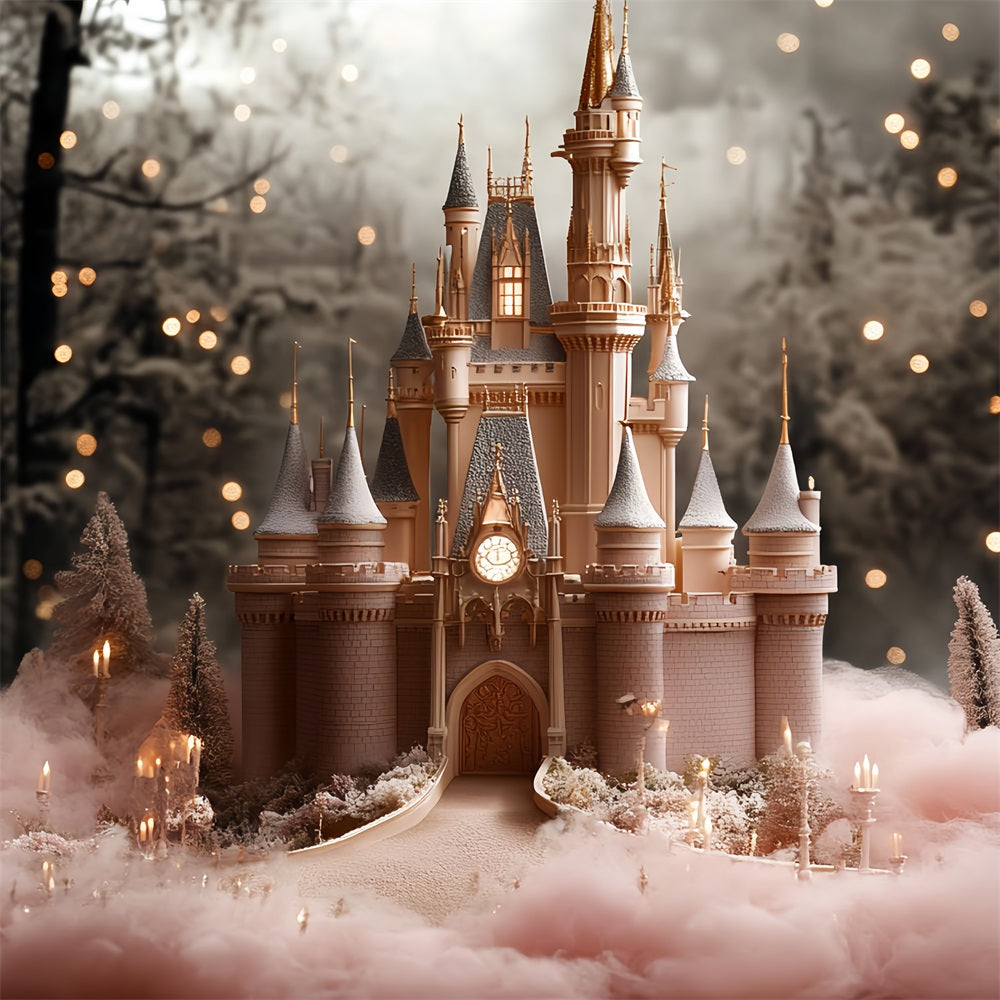 Winterliche Schloss-Hintergrundkulisse Dreamland Wald Illumination Hintergrund CSH4-351