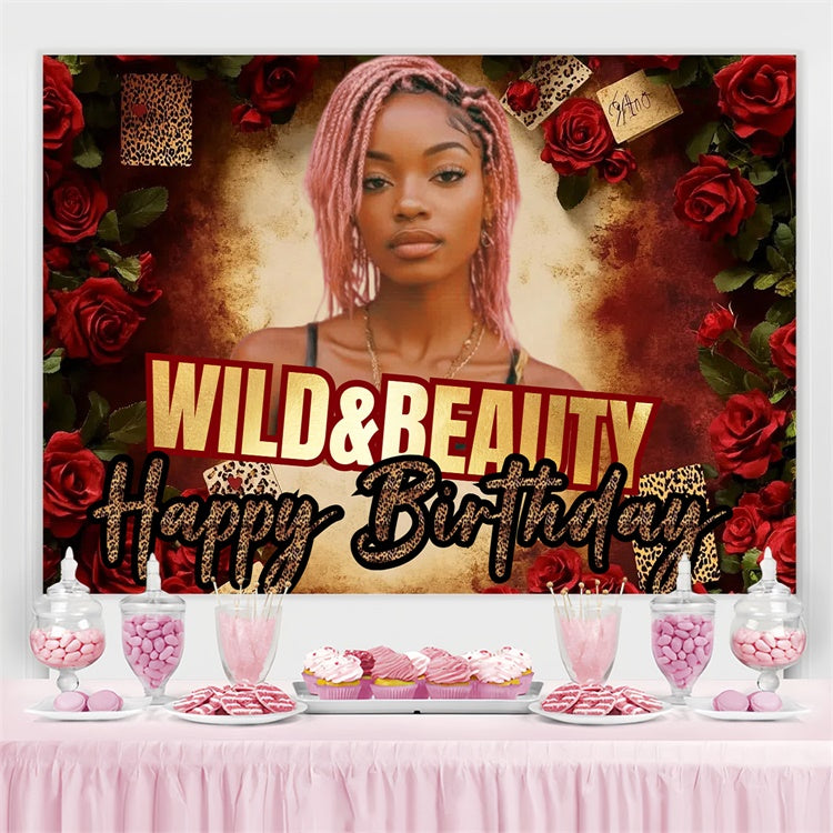 Personalisierte Geburtstag Backdrops Animal Print Rot Rose Backdrop CSH4-40