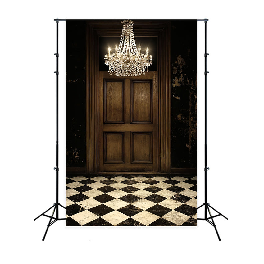 Retro-Fotohintergrund Kronleuchter Holztür Vintage Backdrop CSH4-393