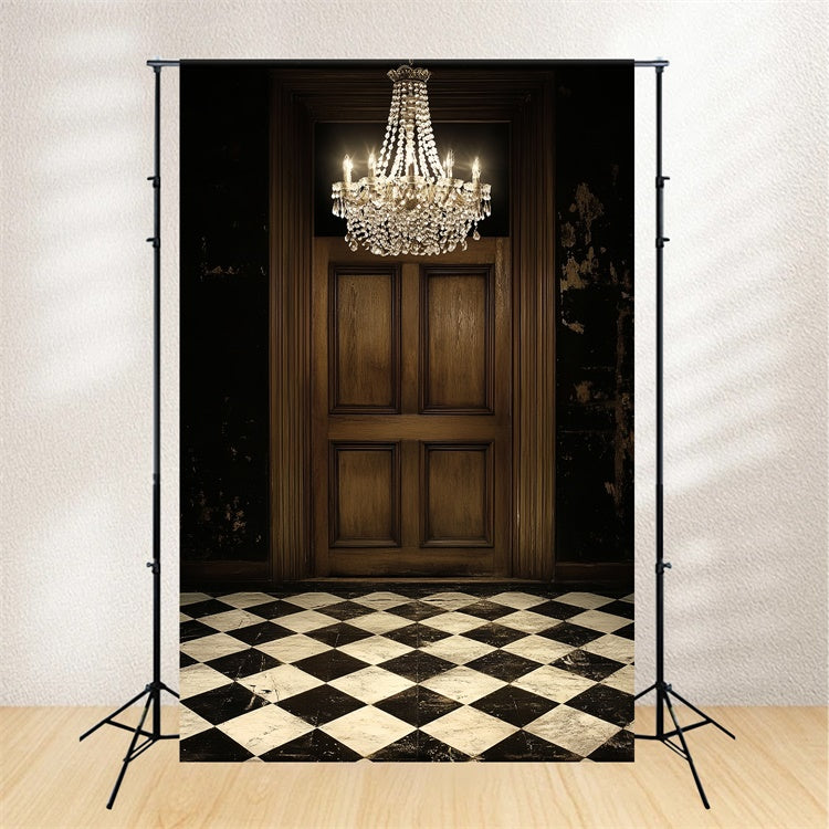 Retro-Fotohintergrund Kronleuchter Holztür Vintage Backdrop CSH4-393