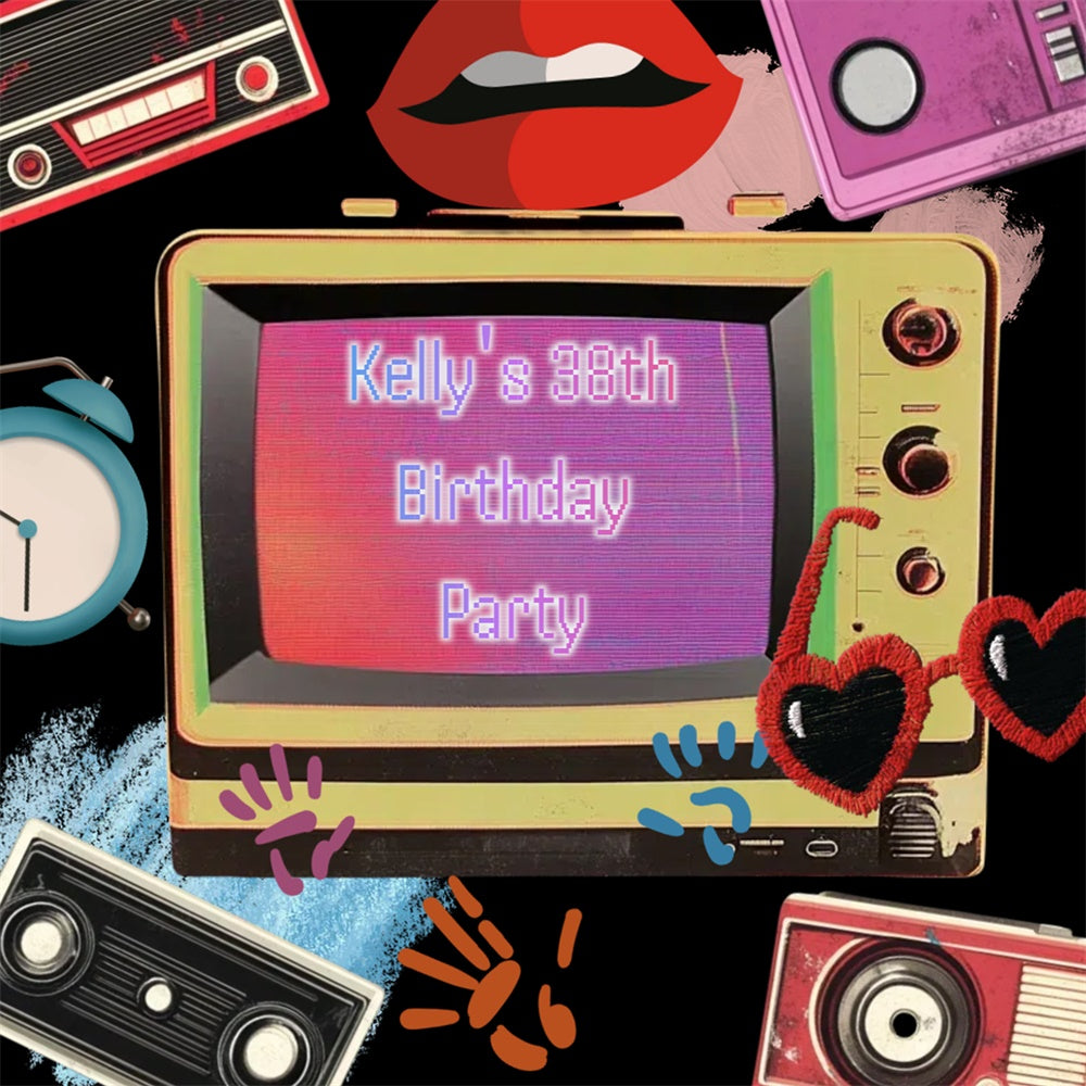 Custom Birthday Backdrops Vintage Broadcast Birthday Bash 80er Jahre Backdrop CSH5-10