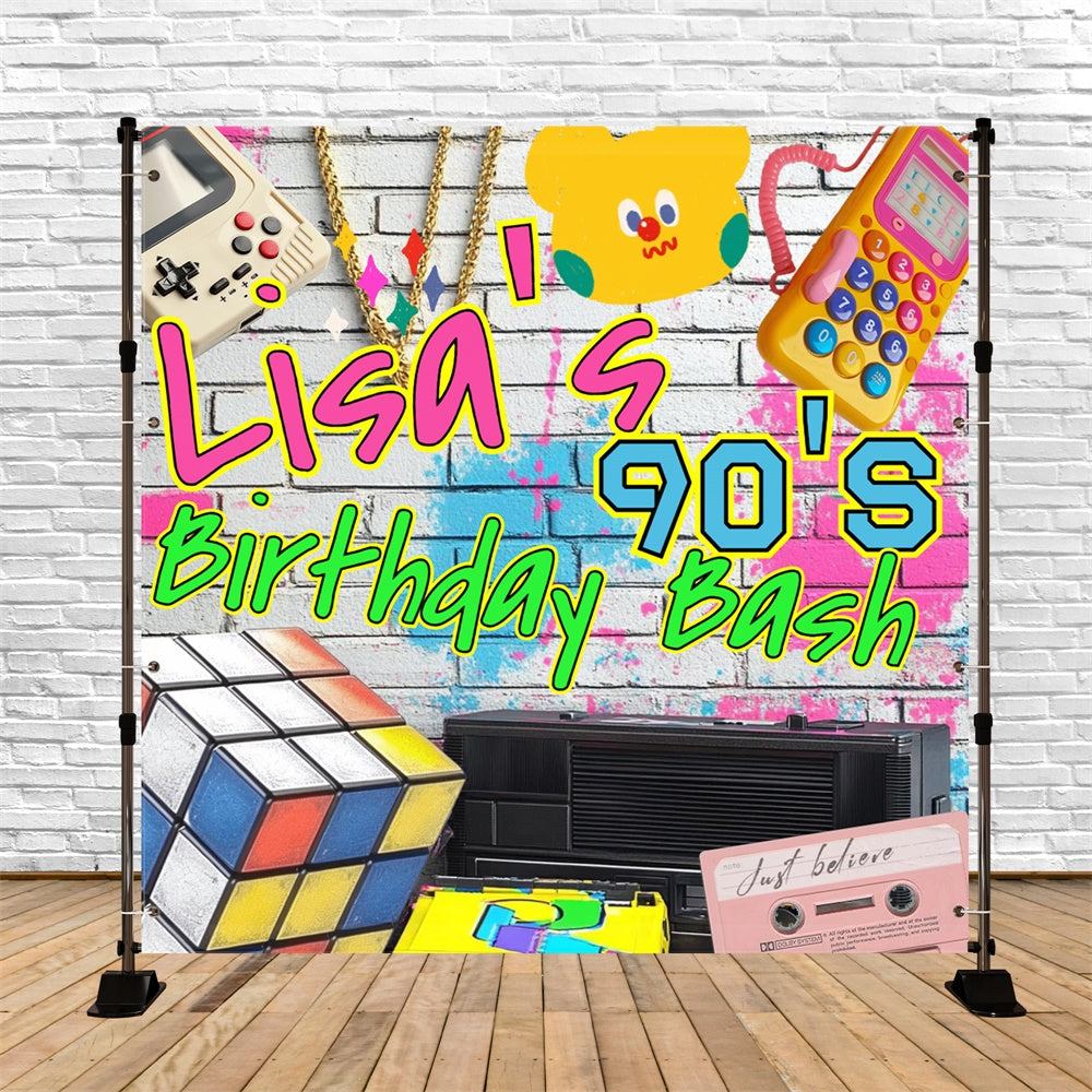 Personalisierte Geburtstag Backdrops Neon Backsteinmauer Vintage 90er Jahre Backdrop CSH5-19