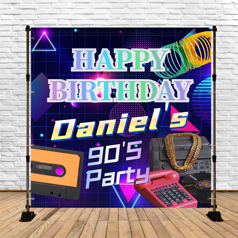 Custom Birthday Backdrops Geometric Glow Cassette Party 90er Jahre Foto-Hintergrund CSH5-20