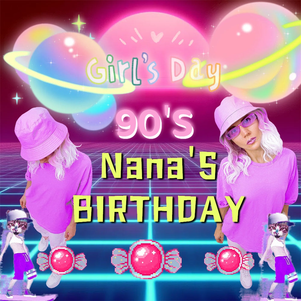 Customized Geburtstag Backdrop Rosa Zucker Retro 90er Jahre Fotohintergrund CSH5-22