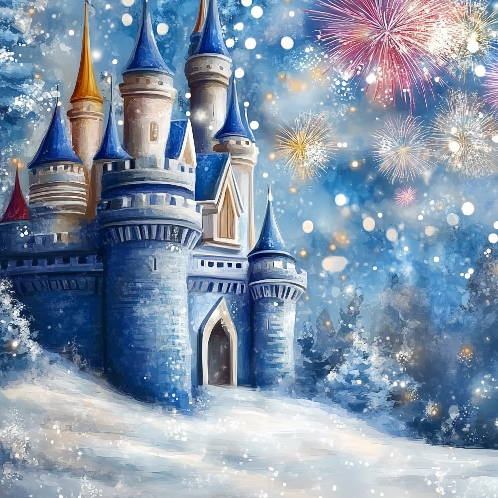 Winter Schloss Hintergrund Feuerwerk Frost Schloss Kinder Hintergrund CSH5-267