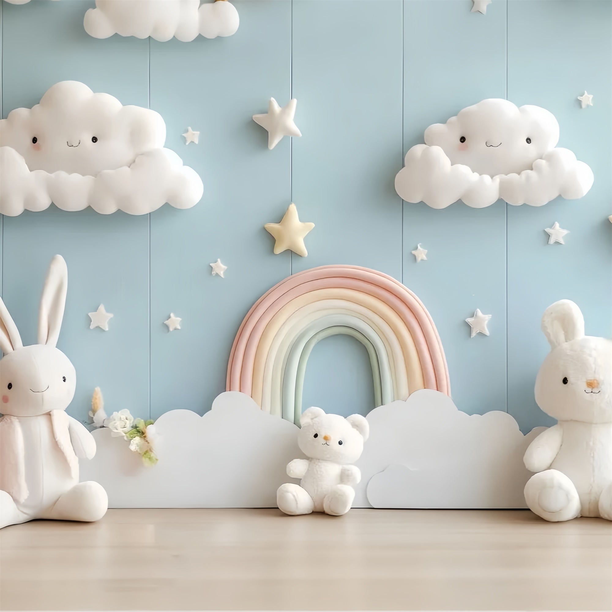 Neugeborenen-Fotografie-Hintergrund Bunny Regenbogen-Wolken-Hintergrund CSH5-278