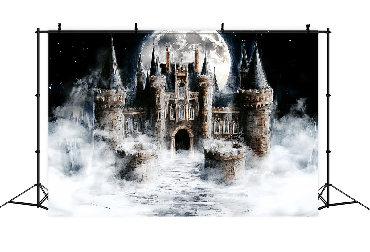 Castle Backdrops Moonlit Mist Castle Kinder Backdrop CSH5-309