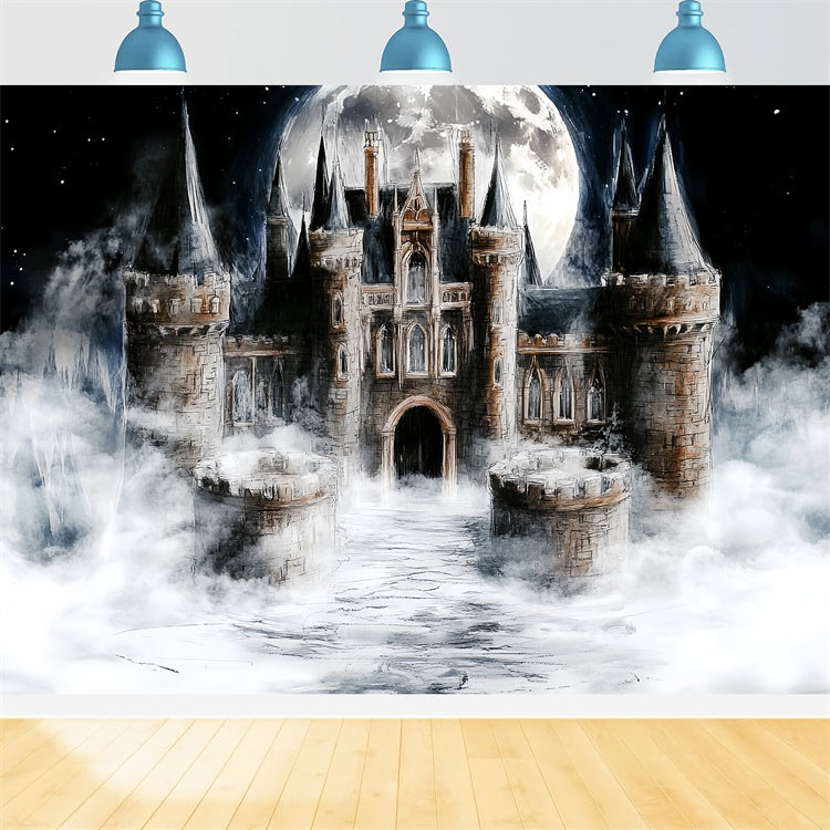 Castle Backdrops Moonlit Mist Castle Kinder Backdrop CSH5-309