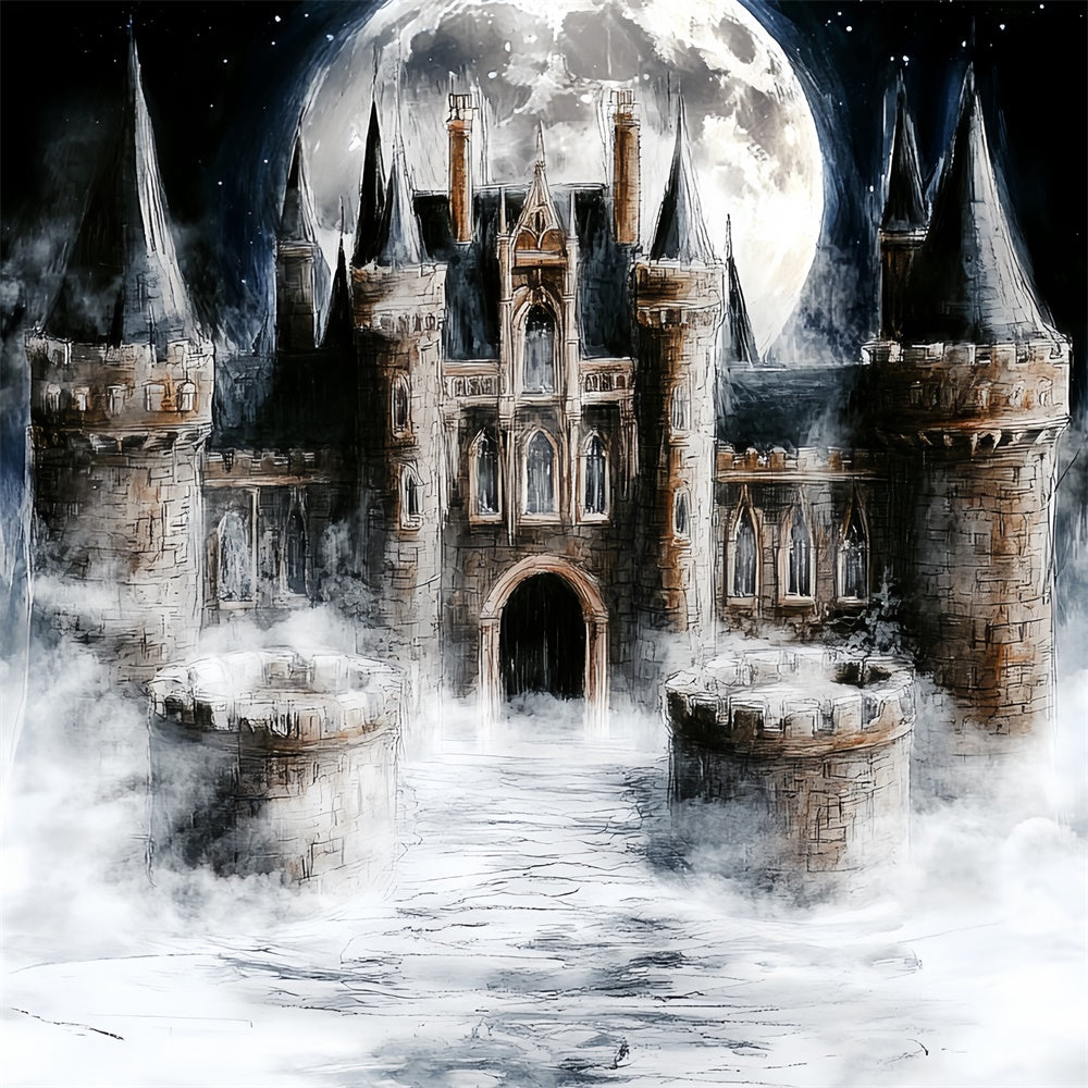 Castle Backdrops Moonlit Mist Castle Kinder Backdrop CSH5-309