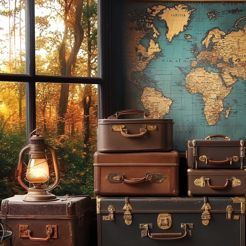 Vatertag Backdrop Koffer Alte Weltkarte Backdrop CSH5-61