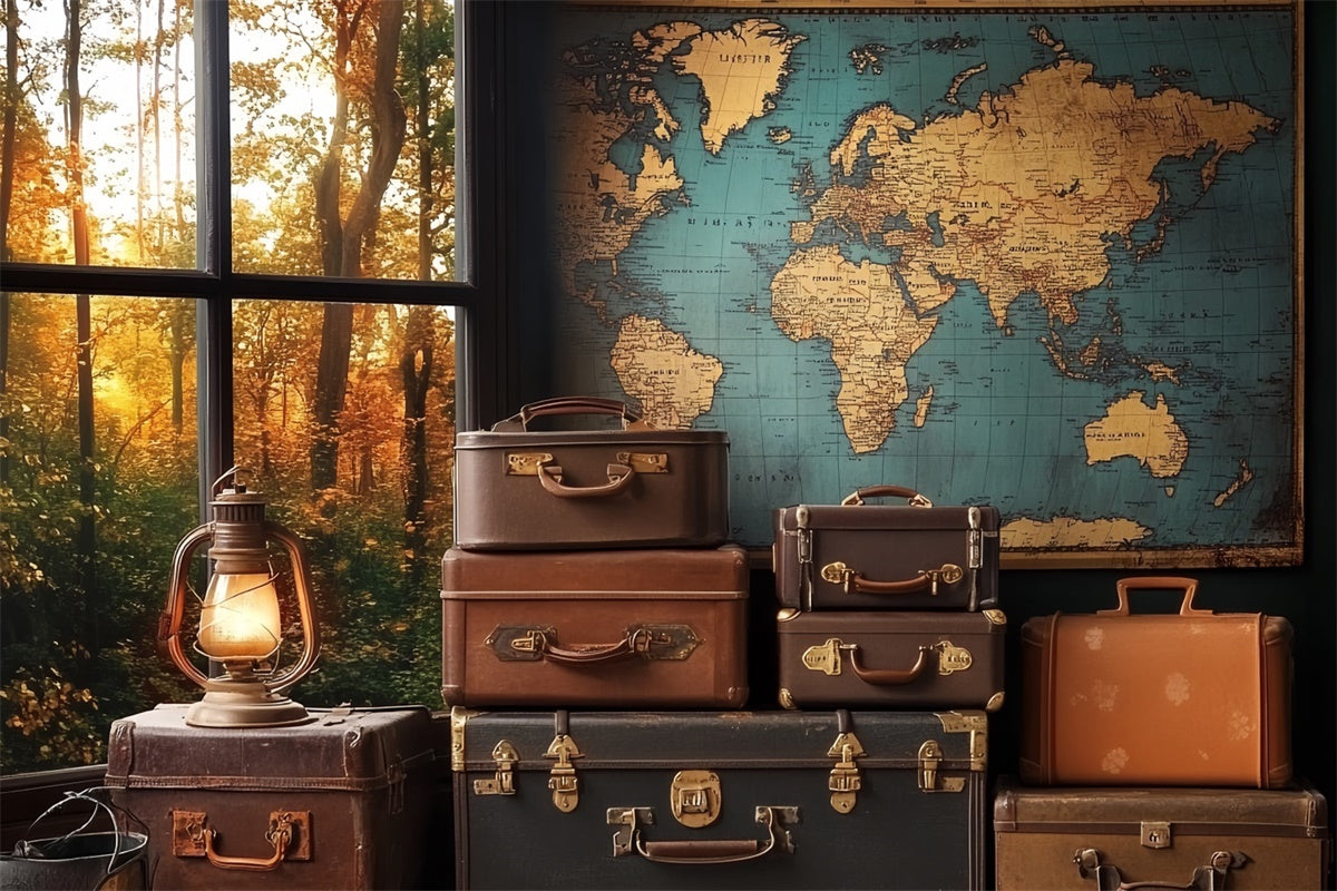 Vatertag Backdrop Koffer Alte Weltkarte Backdrop CSH5-61