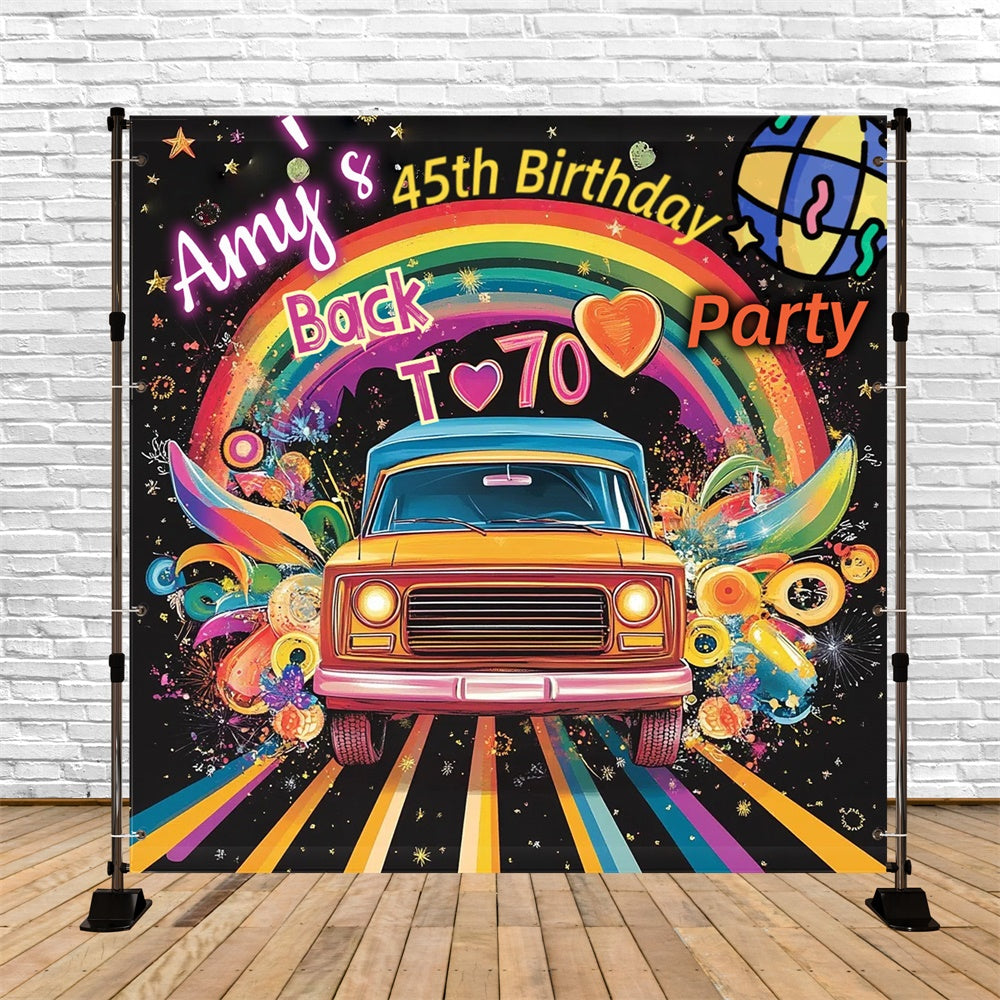 Customized Birthday Backdrop Glitzernde Retro Regenbogen 70er Jahre Fotohintergrund CSH5-9