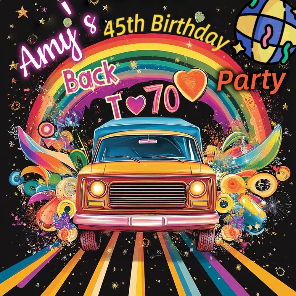 Customized Birthday Backdrop Glitzernde Retro Regenbogen 70er Jahre Fotohintergrund CSH5-9