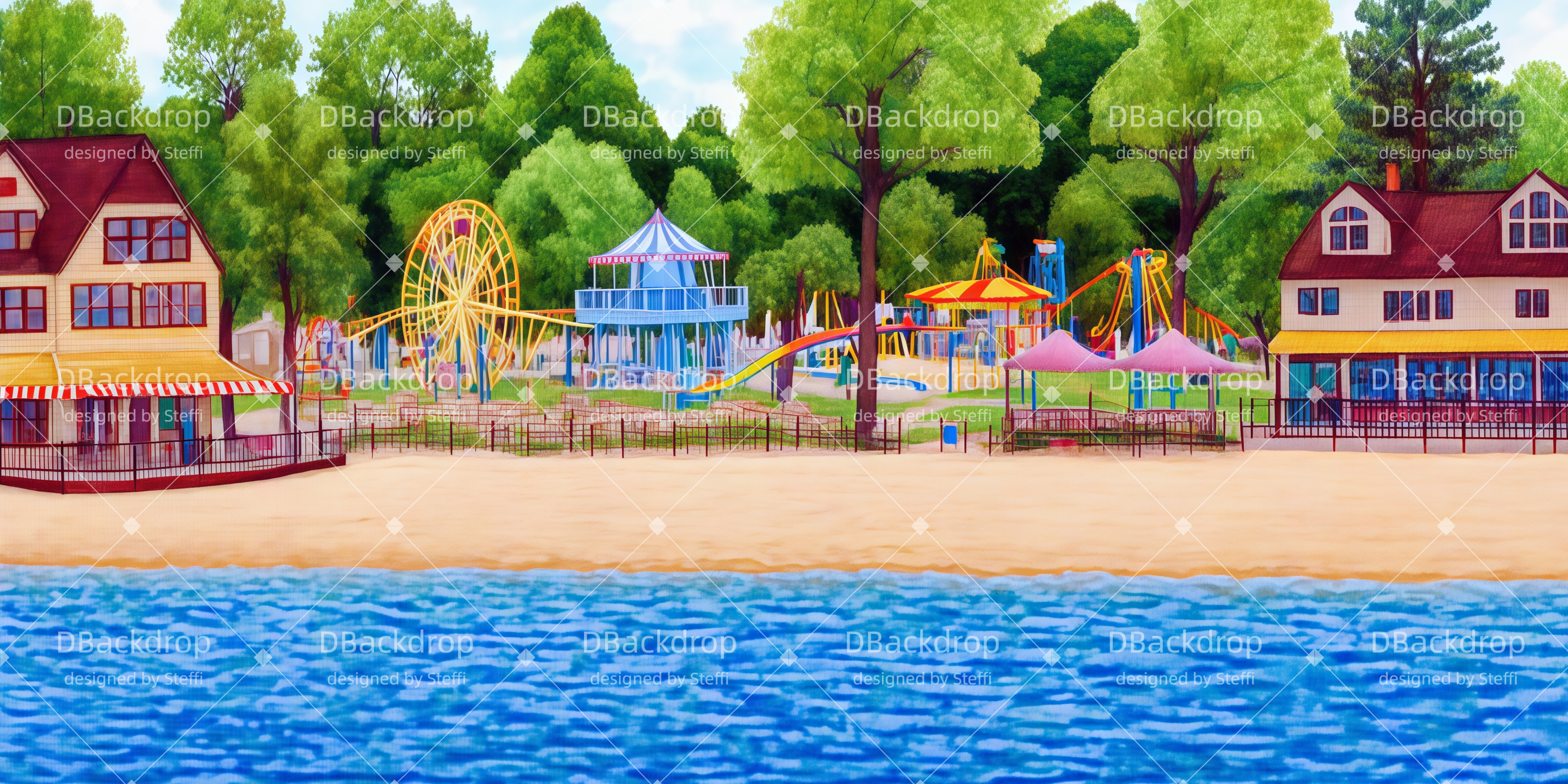 Theatervorhang Basteln Sommerlicher Spielplatz am Strand Theatervorhang samt CSH511-T58