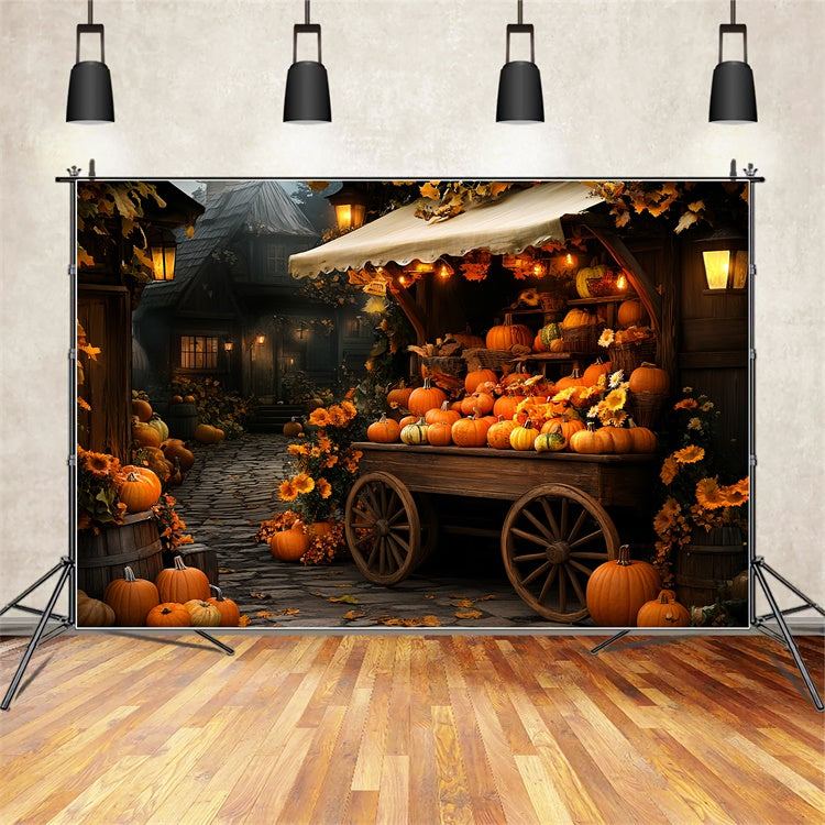 Herbst-Hintergrundbilder Kürbiskarren-Dorf-Glühen-Hintergrund CSH57-196