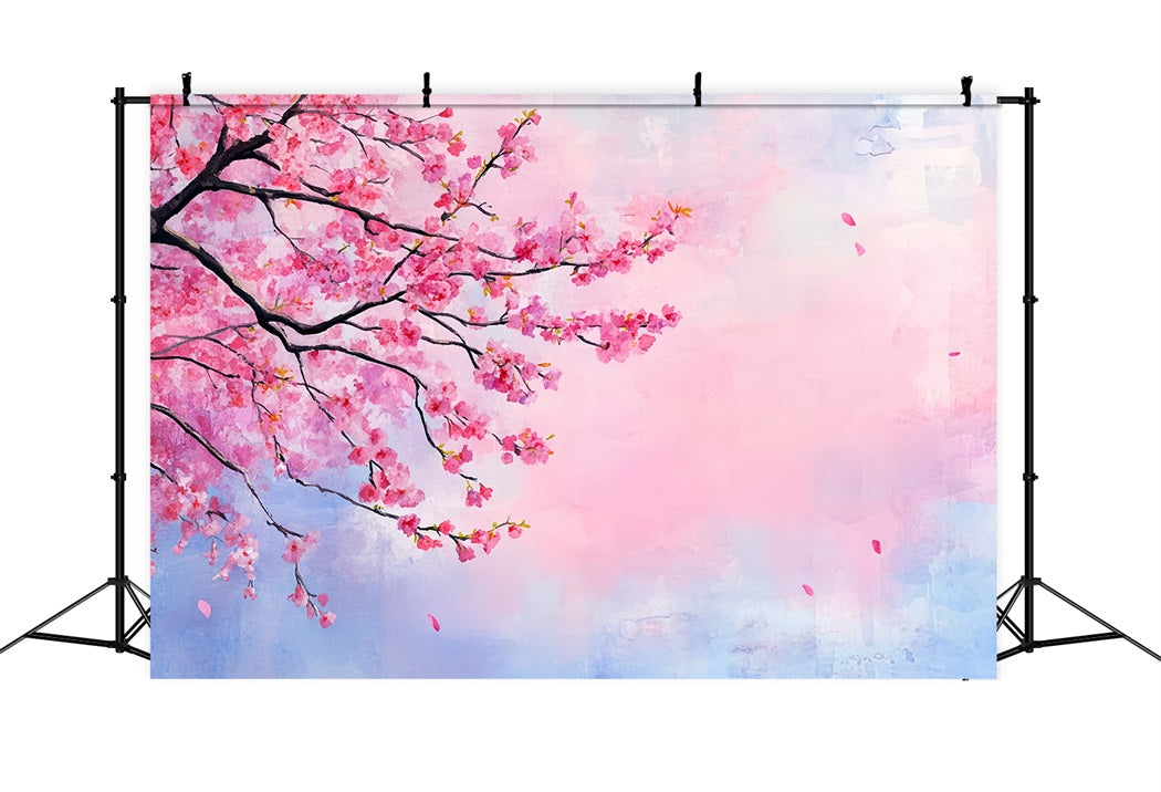 Kirschblüten-Foto Hintergrund Aquarell Blüte Zweig Himmel Frühling Foto Hintergrund CSH58-104