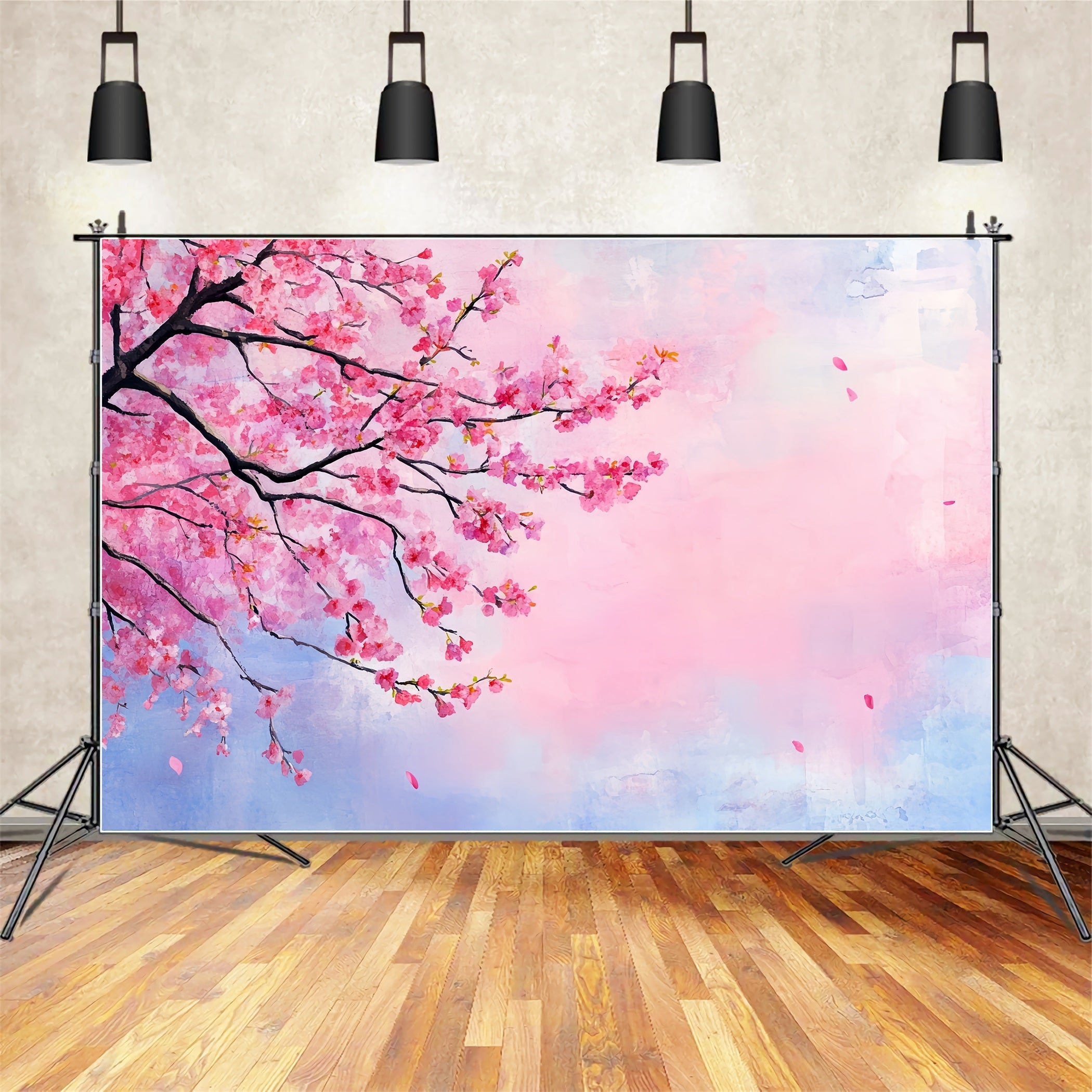 Kirschblüten-Foto Hintergrund Aquarell Blüte Zweig Himmel Frühling Foto Hintergrund CSH58-104