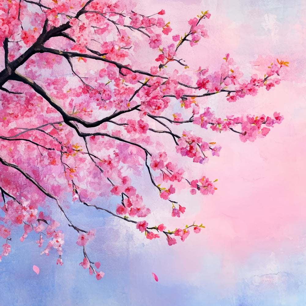 Kirschblüten-Foto Hintergrund Aquarell Blüte Zweig Himmel Frühling Foto Hintergrund CSH58-104