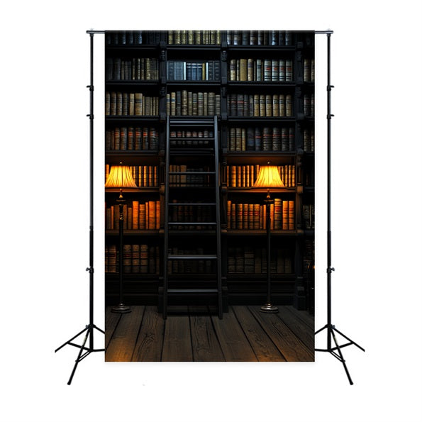 Bibliothek Studio Hintergrund Bibliothek Leiter Warme Lichter Back to School Foto Hintergrund CSH58-111