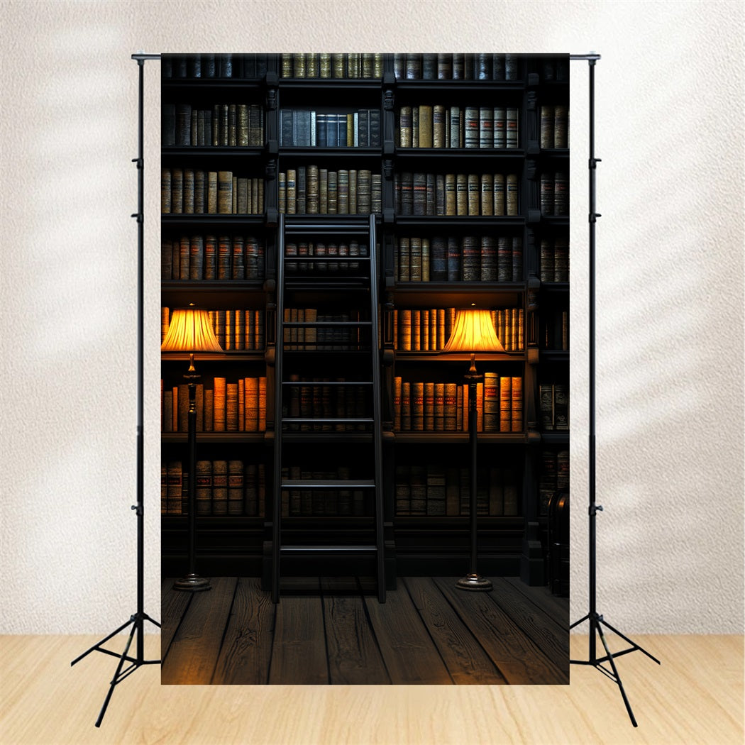 Bibliothek Studio Hintergrund Bibliothek Leiter Warme Lichter Back to School Foto Hintergrund CSH58-111