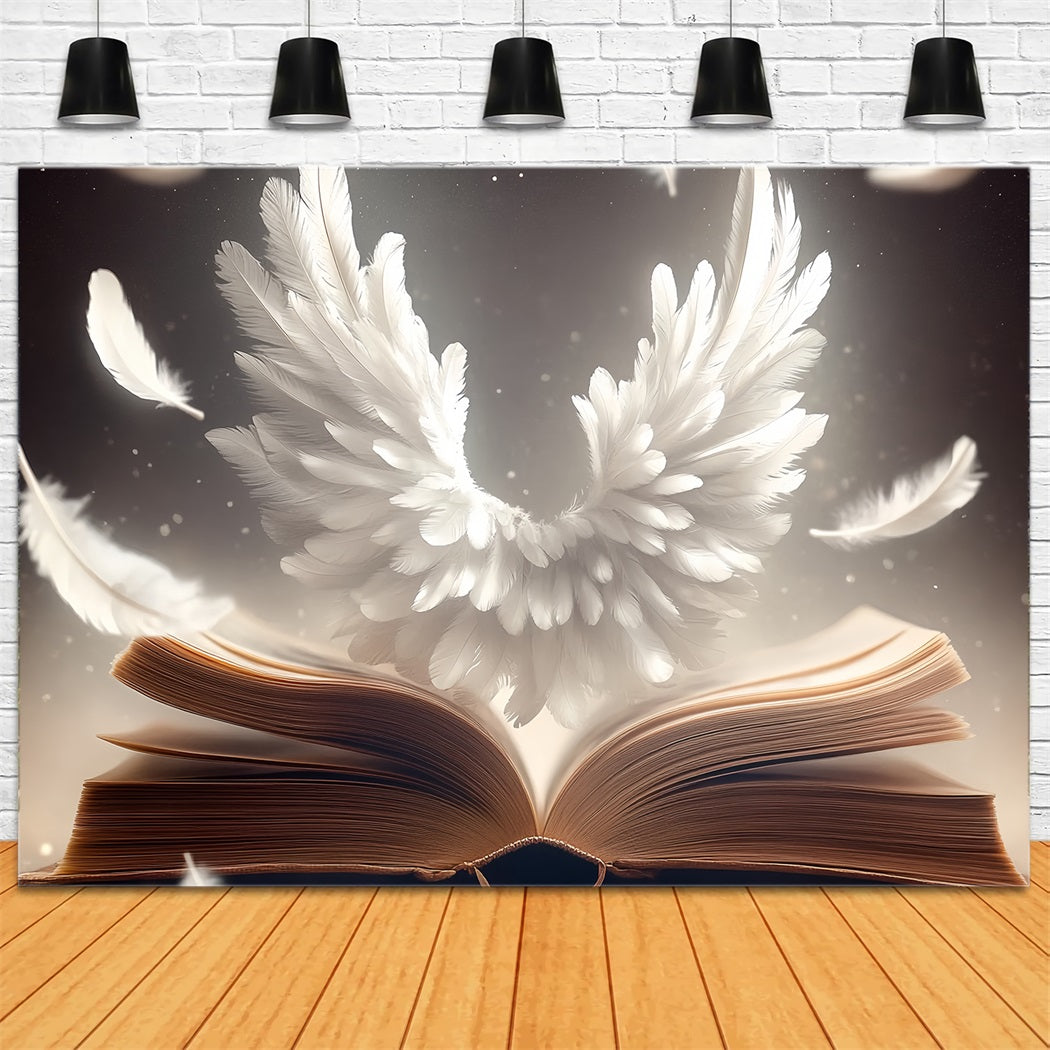 Buch-Foto Hintergrundkulisse Gefiederte Flügel Offenes Buch Schulfoto-Foto Hintergrundkulissen CSH58-112