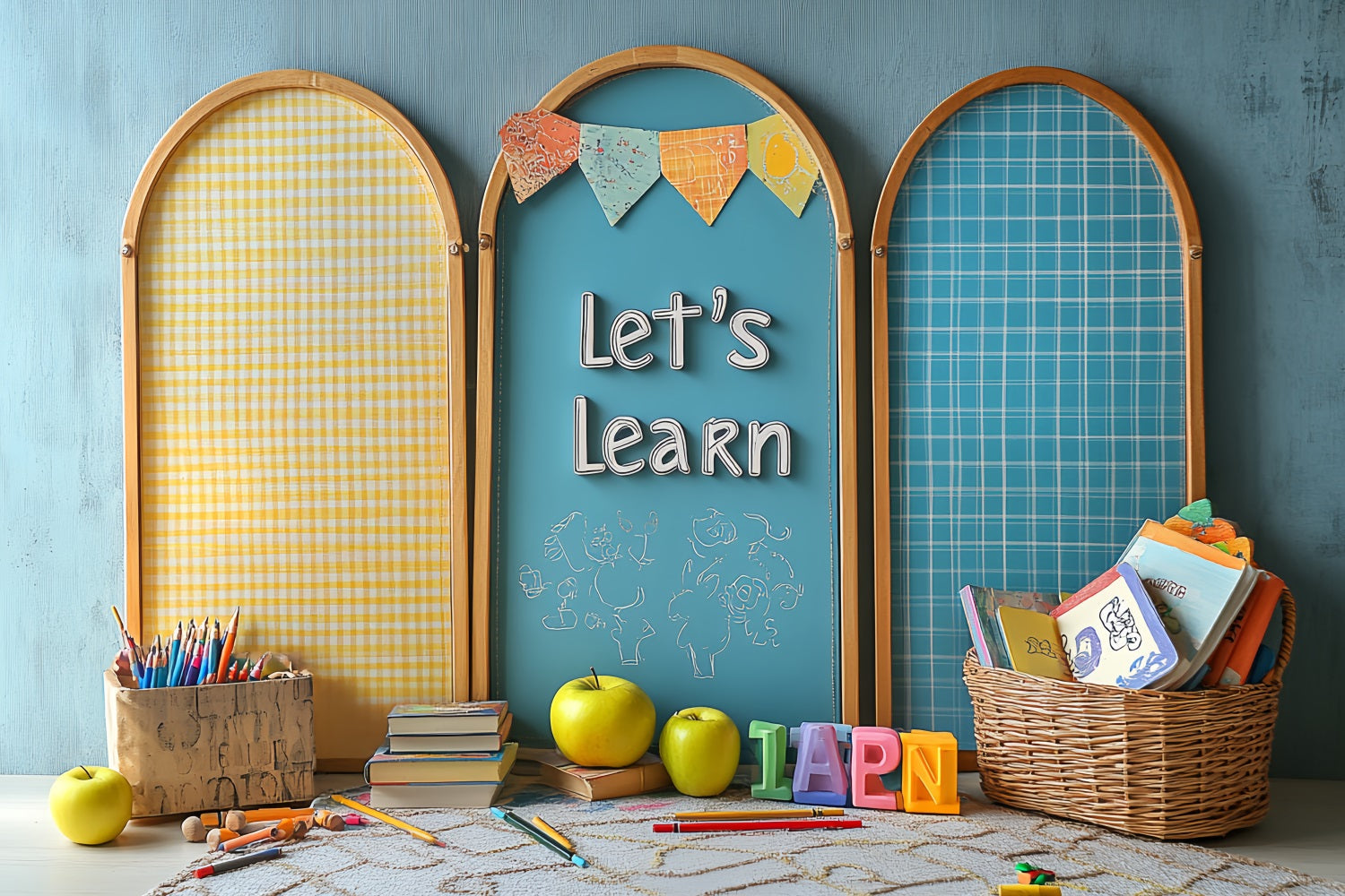 Buch Studio Hintergrund Bunte Klassenzimmer Supplies Setup zurück zu Schule Studio Hintergrund CSH58-115