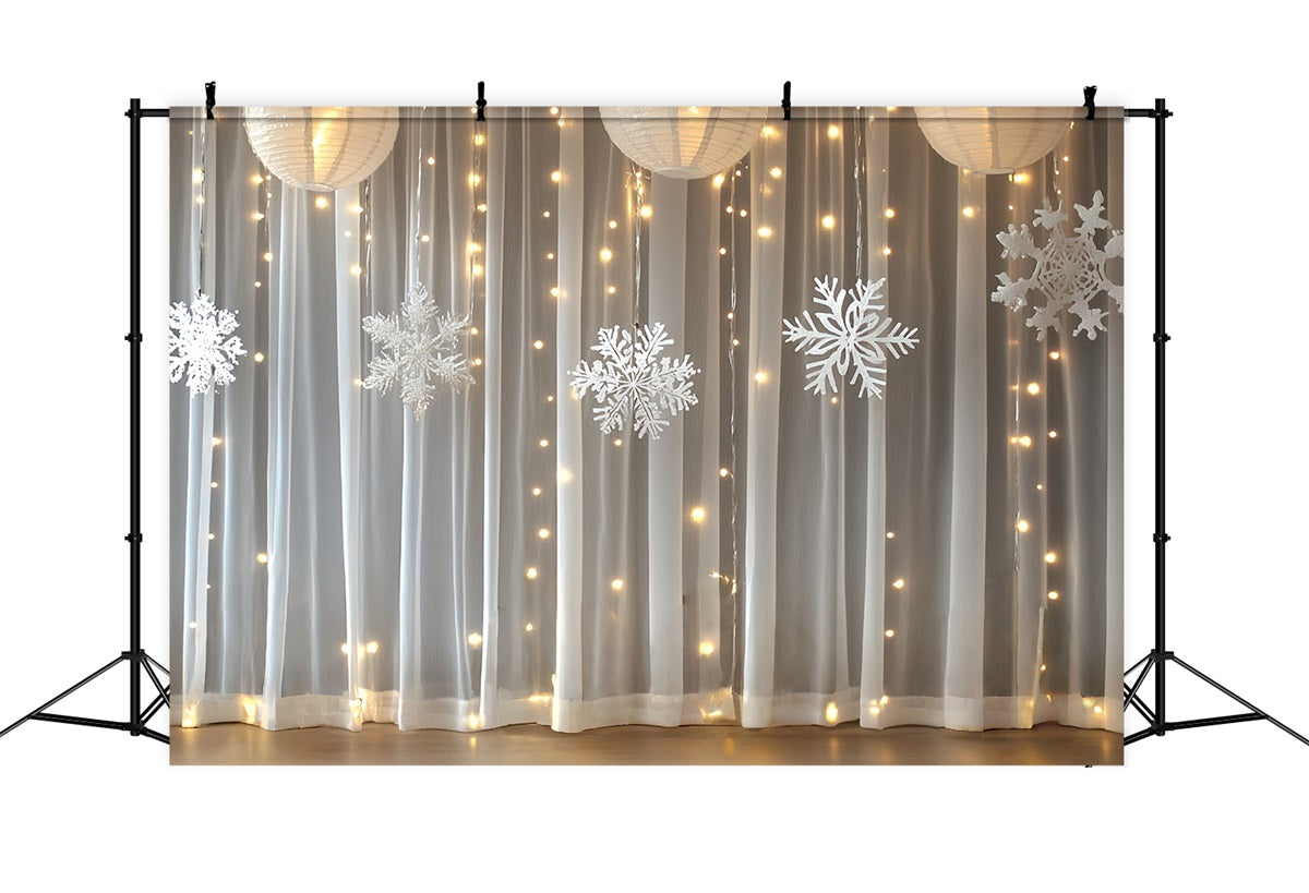 Schneeflocken Backdrop Schneeflocken Laterne Vorhang mit warmen Lichtern Winter Studiohintergrund CSH58-20