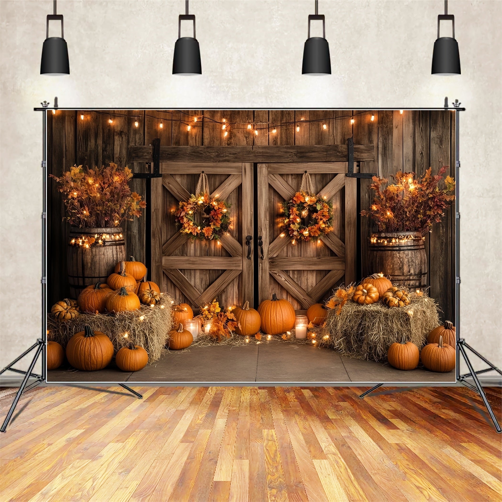Herbstlicher rustikaler Hintergrund Holztür Kürbislichter Herbst-Fotoshooting-Hintergrund CSH58-224