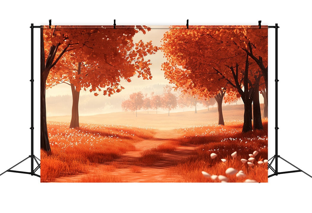 Herbst-Naturkulisse Herbstwiese Rote Bäume Herbst Fotohintergrund CSH58-228