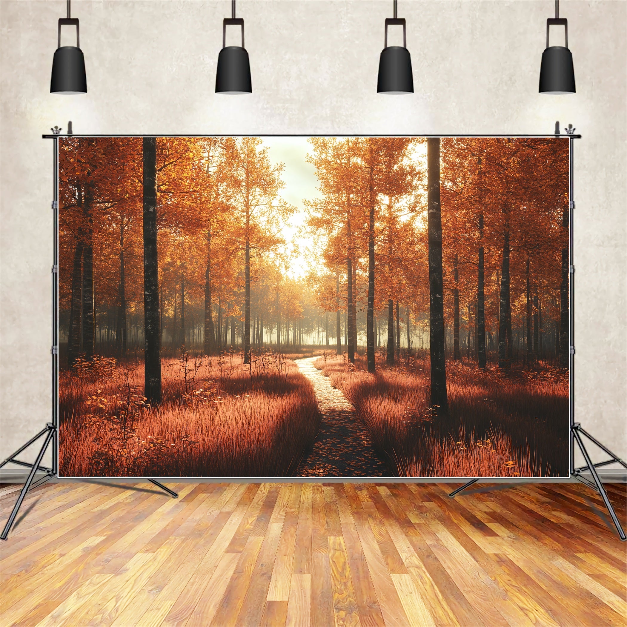 Herbst-Naturkulisse Sonniger Weg Goldener Wald Herbst Fotohintergrund CSH58-229