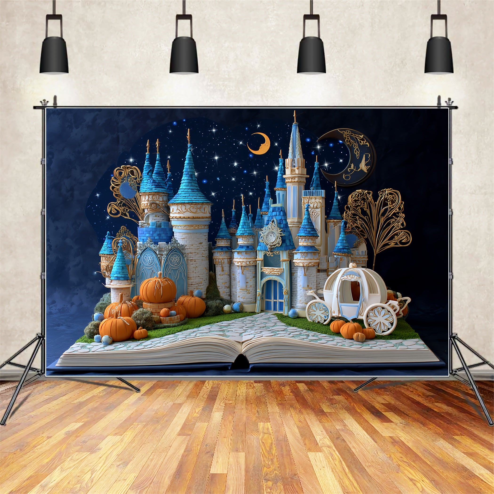 Es war einmal Hintergrund Mitternacht Kürbis Kutsche Schloss Kinder Studio Hintergründe CSH58-234