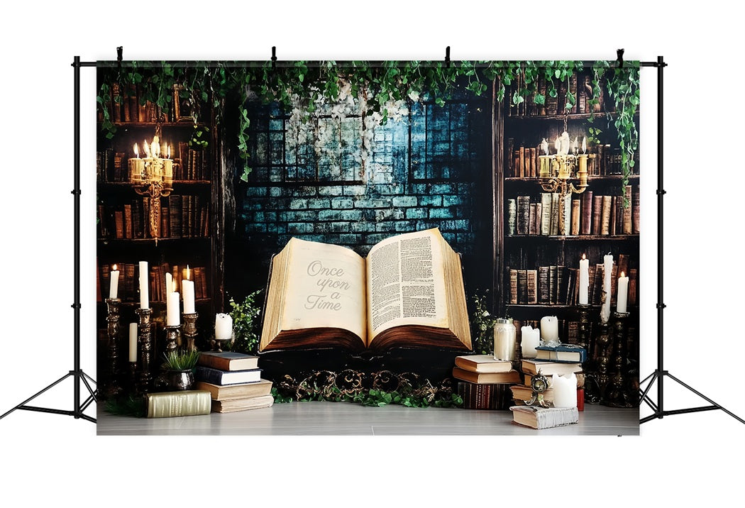 Es war einmal Hintergrund Vintage Bibliothek Kerzenlicht Märchenbuch Kinder Fotohintergrund CSH58-235