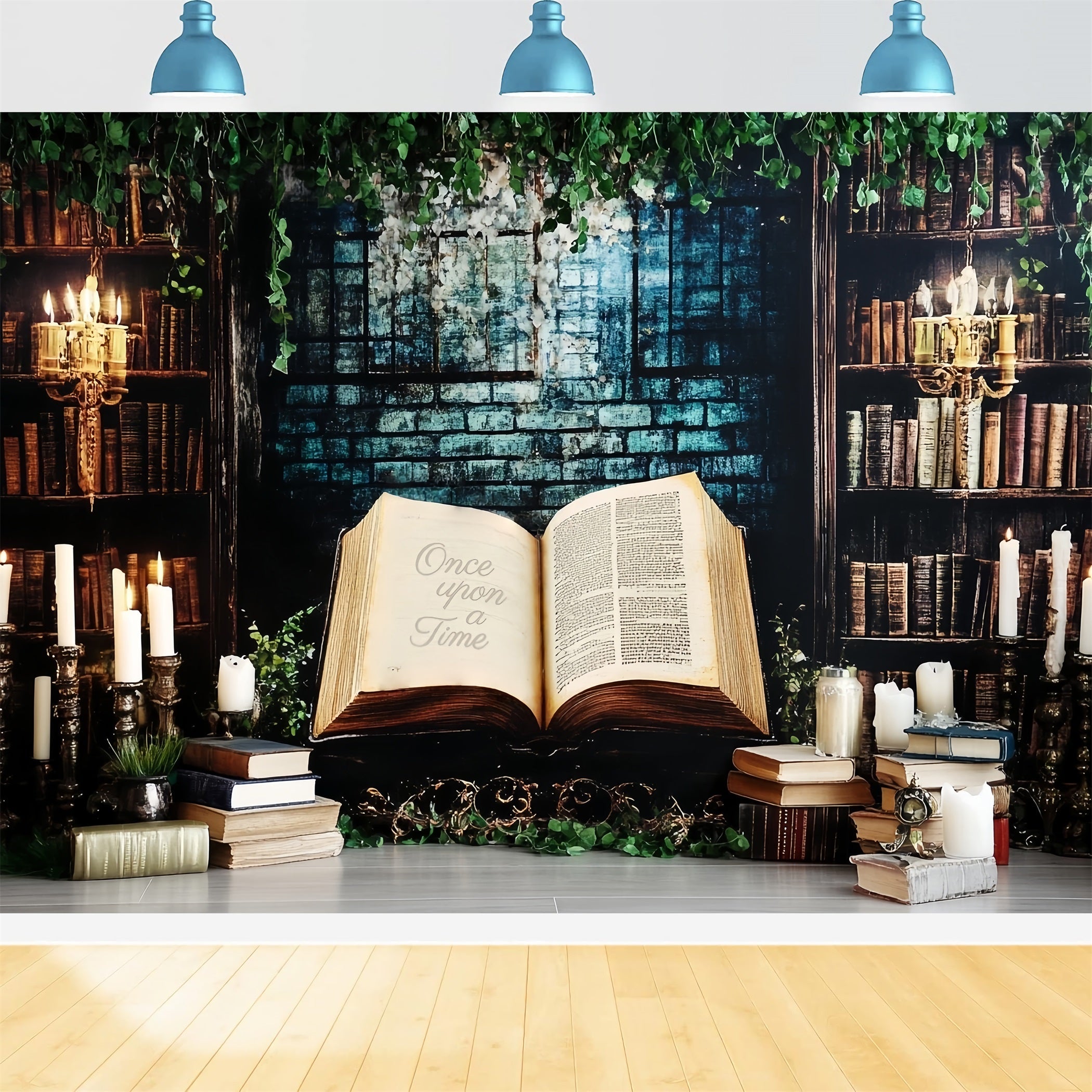 Es war einmal Hintergrund Vintage Bibliothek Kerzenlicht Märchenbuch Kinder Fotohintergrund CSH58-235