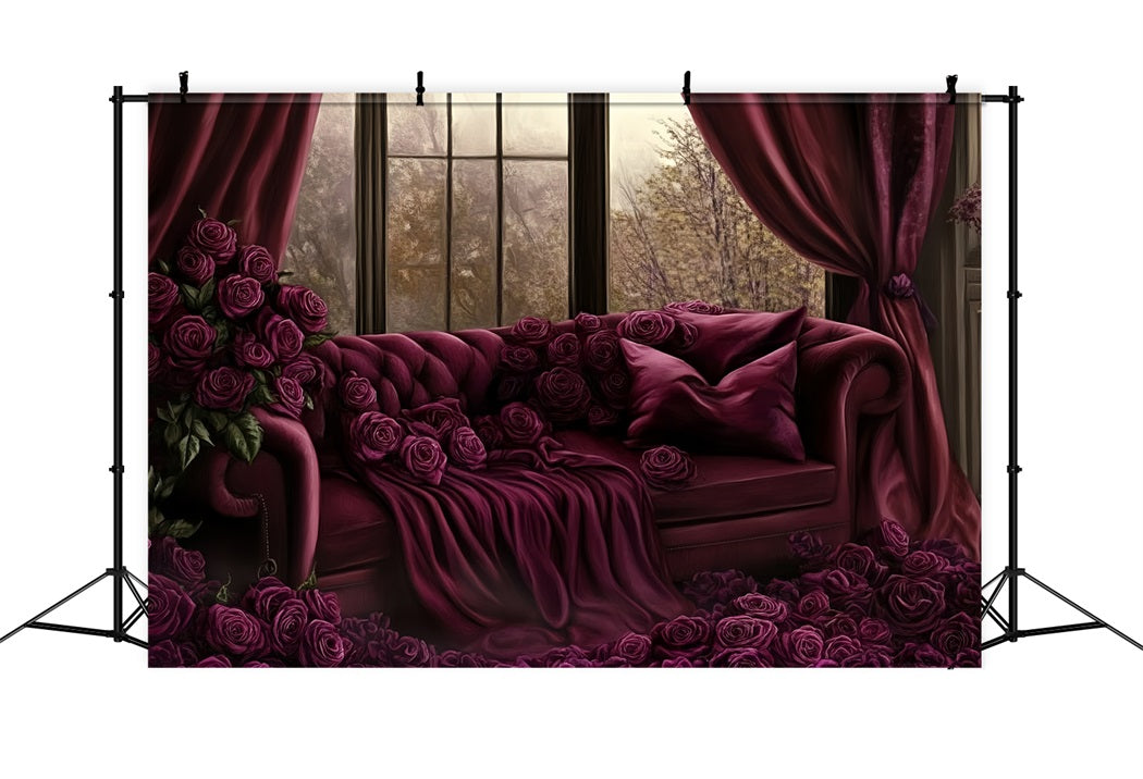 Boudoir Sexy Hintergrund Burgunderrote Rosen Samtsofa Boudoir Fotohintergrund CSH58-247