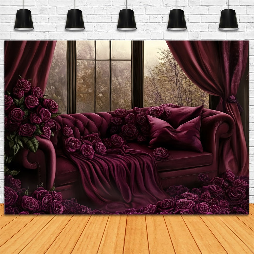Boudoir Sexy Hintergrund Burgunderrote Rosen Samtsofa Boudoir Fotohintergrund CSH58-247